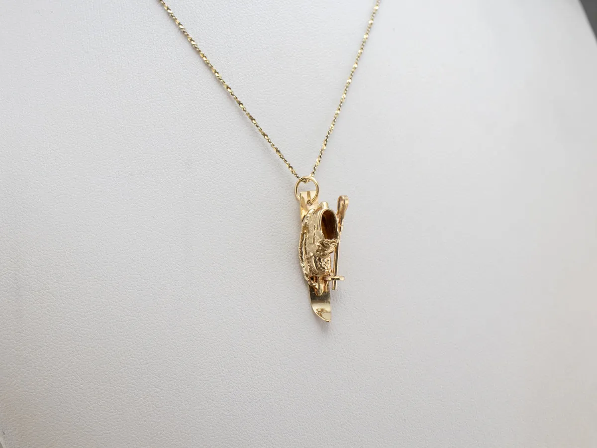 14K Gold Ski and Pole Charm or Pendant