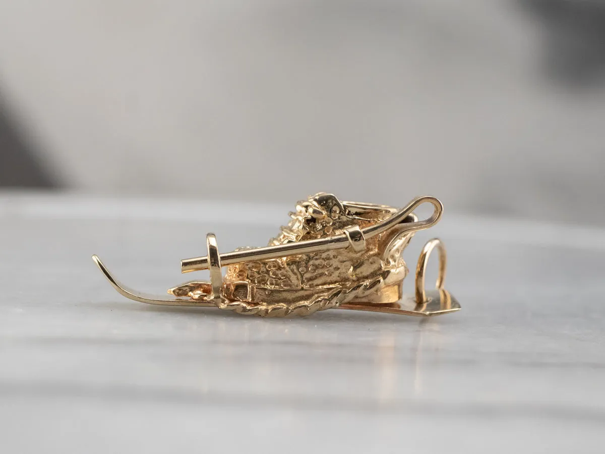 14K Gold Ski and Pole Charm or Pendant