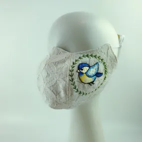 3D Face Mask 4 Protect A Pair of Blue Birds White Lace - L