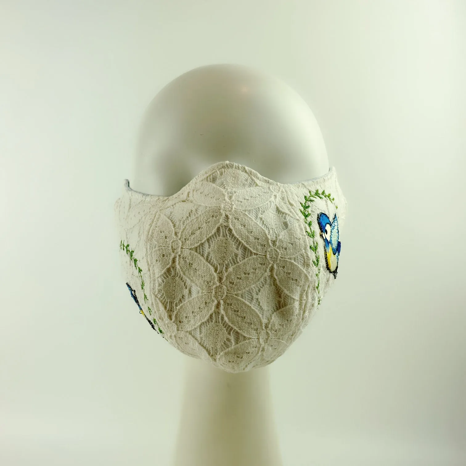 3D Face Mask 4 Protect A Pair of Blue Birds White Lace - L