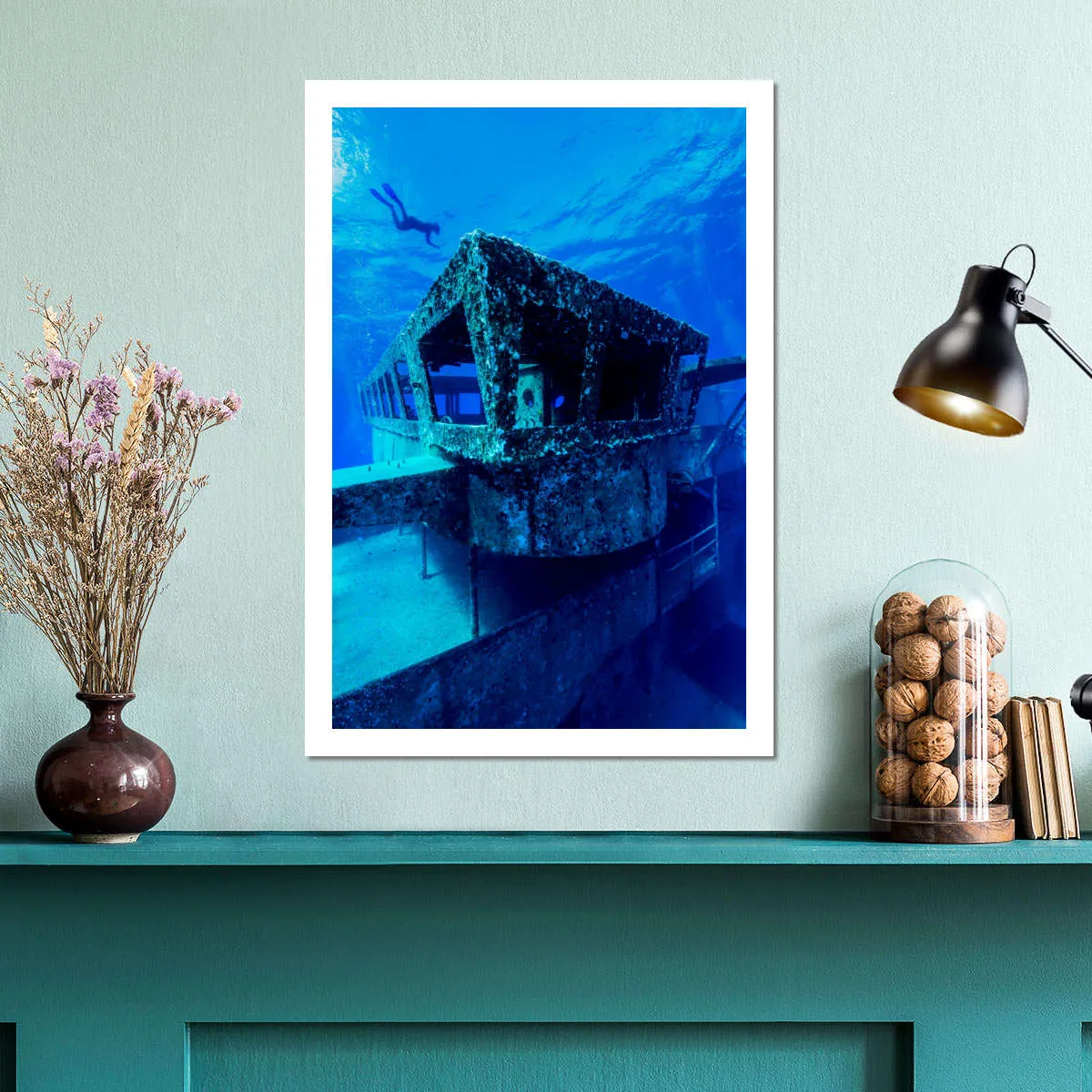 A Freediver Descends To The USS Kittiwake Wall Art