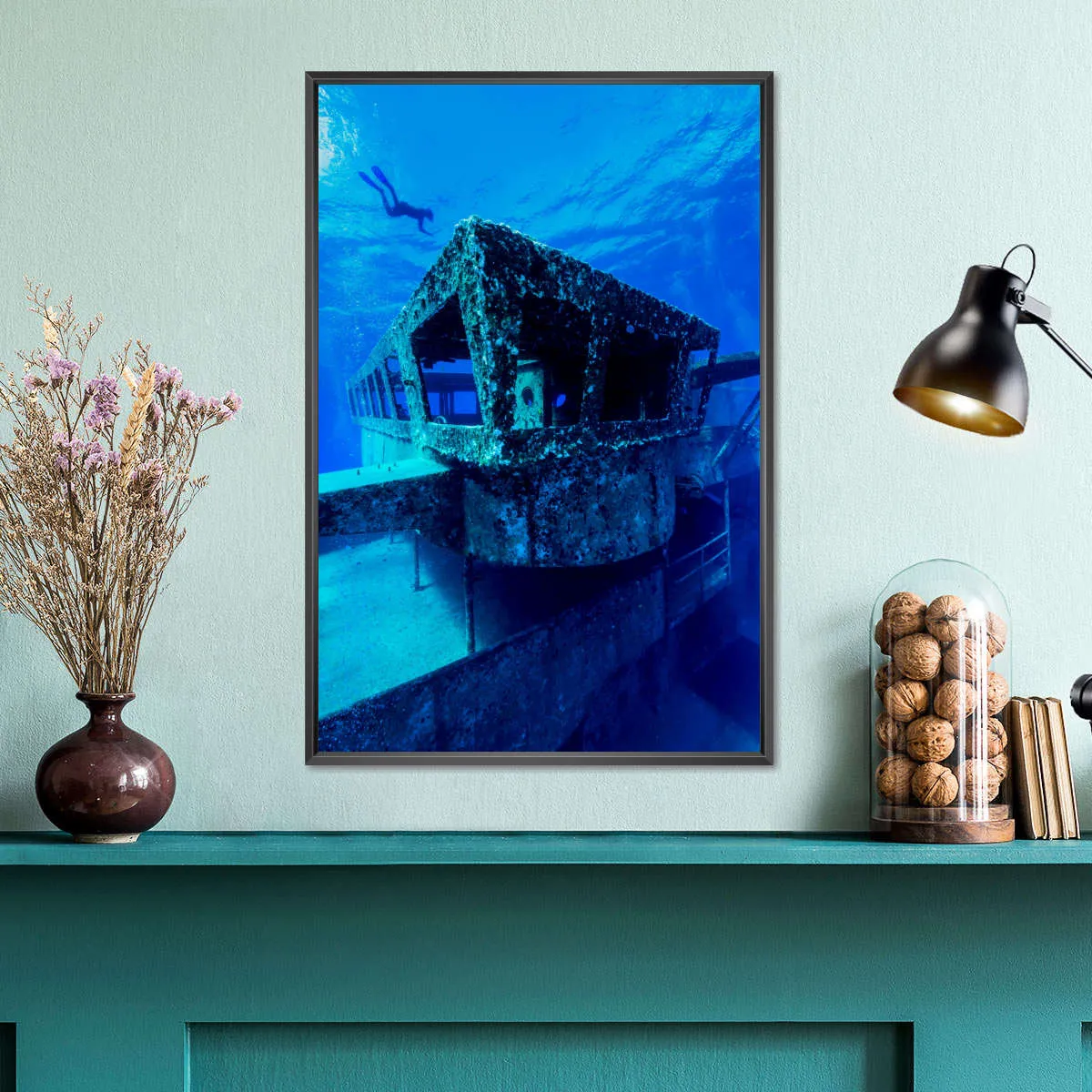 A Freediver Descends To The USS Kittiwake Wall Art