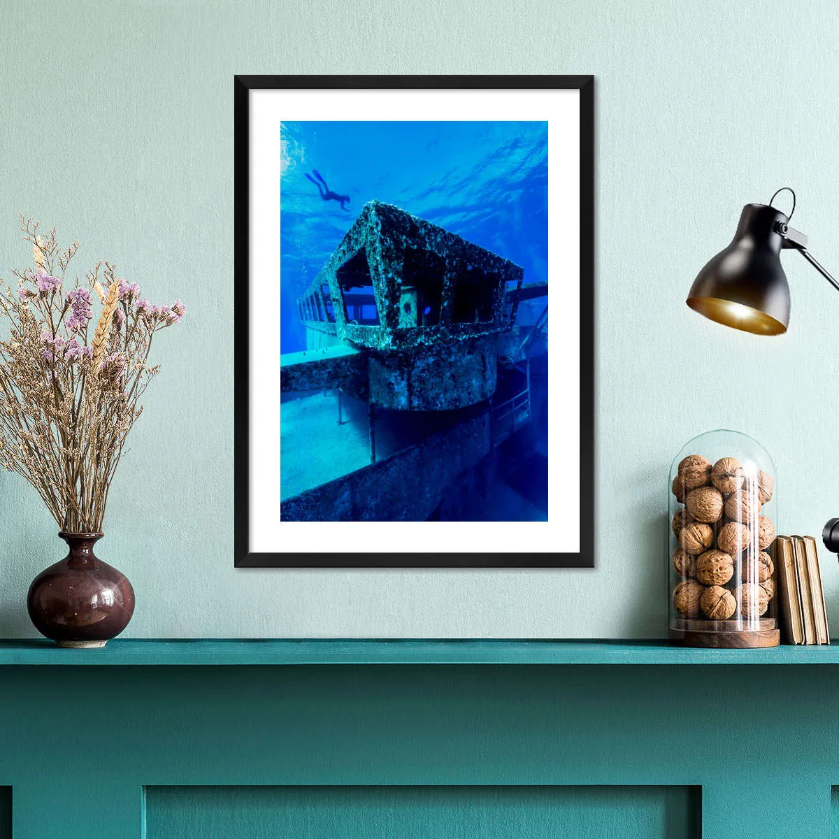 A Freediver Descends To The USS Kittiwake Wall Art