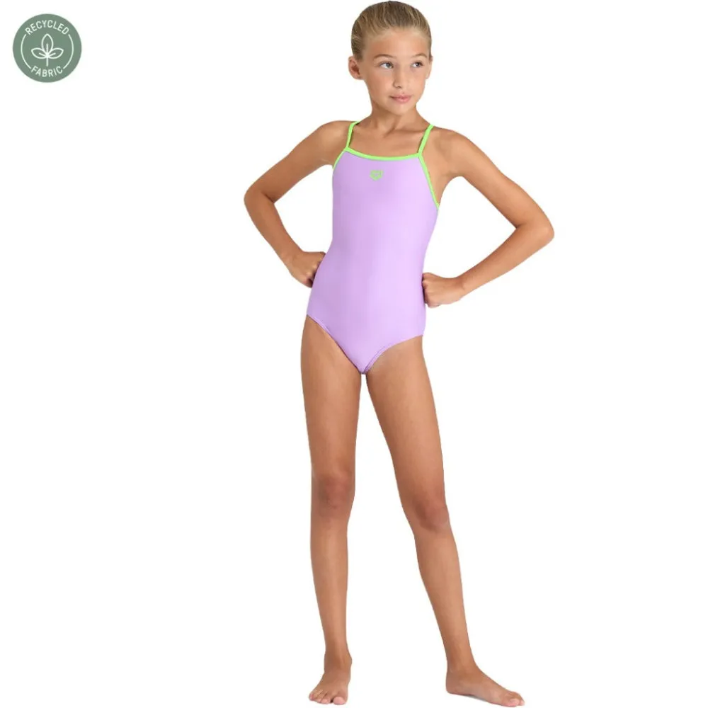 ARENA Girl's Light Drop Solid Swimsuit (Liliac/Soft Green)