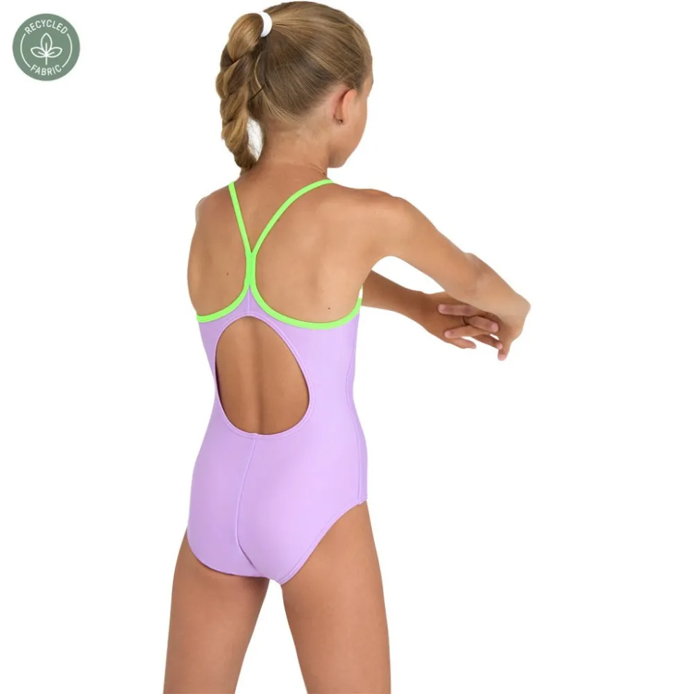 ARENA Girl's Light Drop Solid Swimsuit (Liliac/Soft Green)