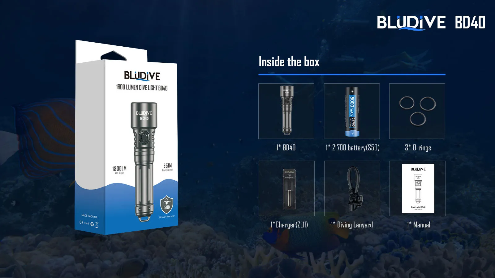 BD40 - 1800 lumens (150m Dive Torch)