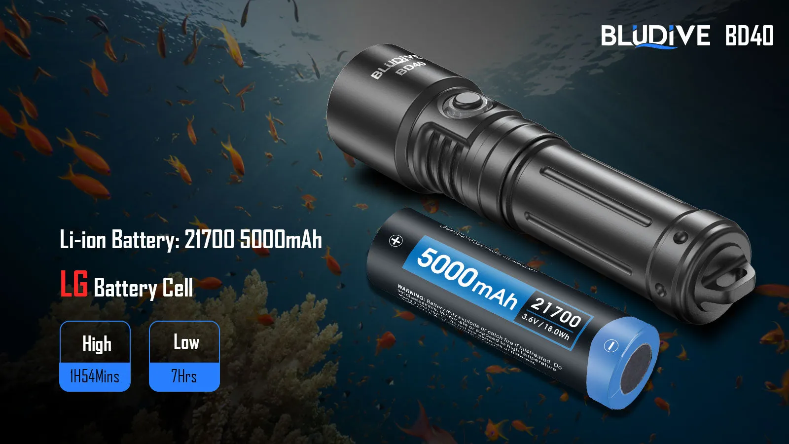 BD40 - 1800 lumens (150m Dive Torch)