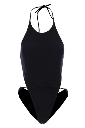 Black Crepe Wrap One Piece Swimsuit