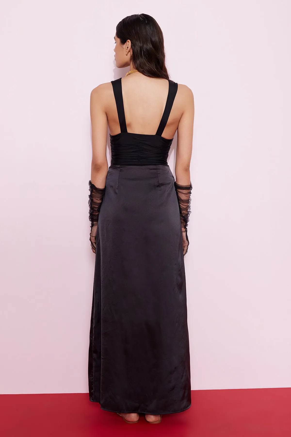 Clean slate satin skirt- charcoal