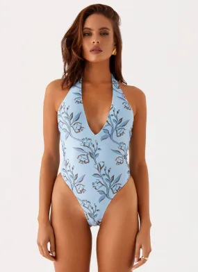 Delia One Piece Swimsuit - Blue Floral Print