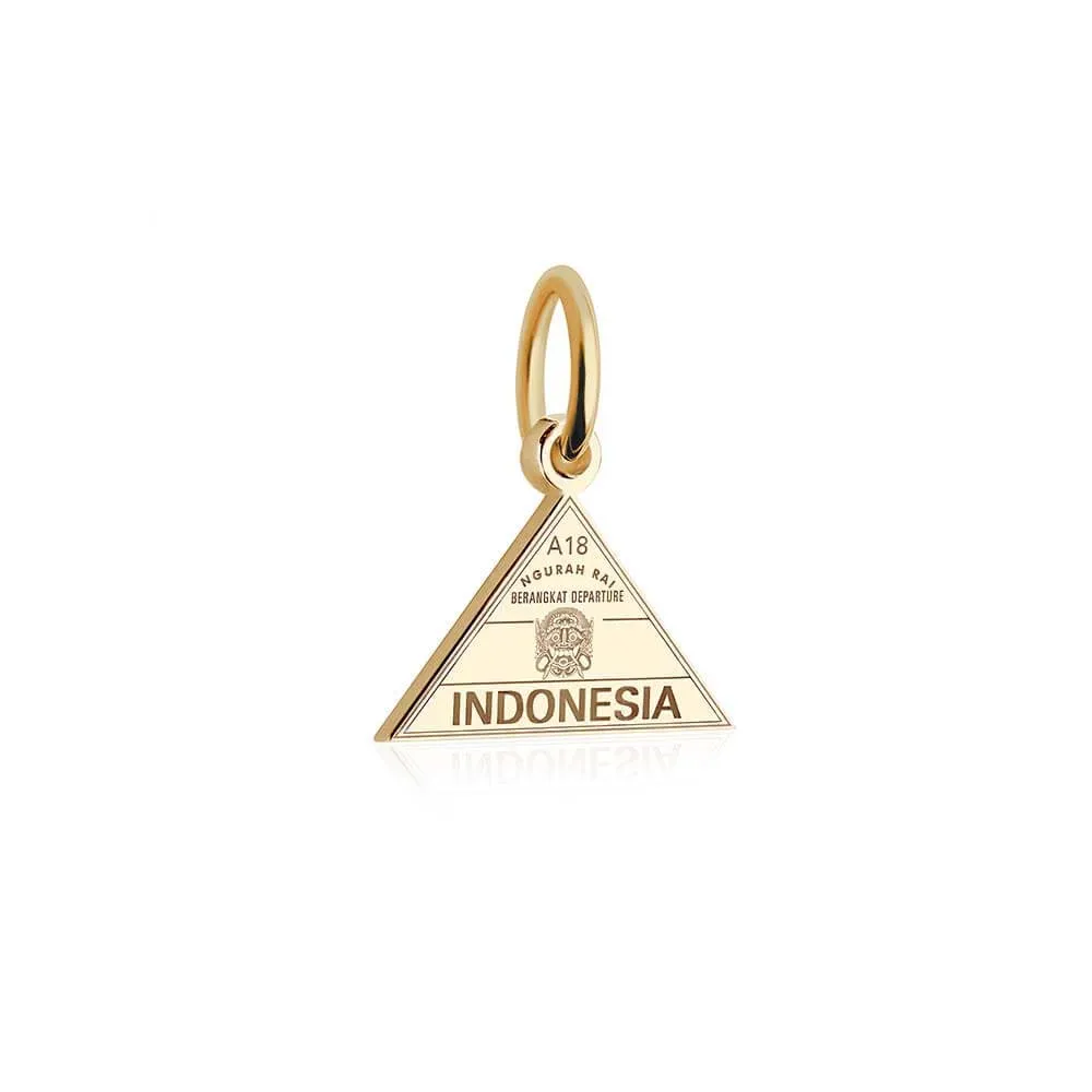 Indonesia Passport Stamp Charm Solid Gold Mini