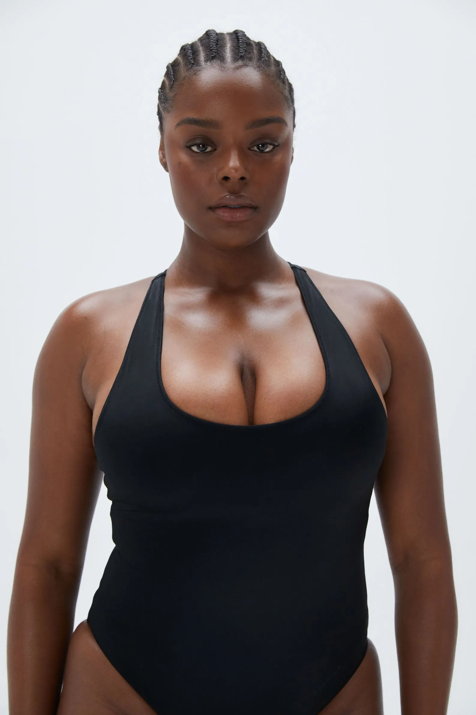 Racer Back High Leg Swimsuit - Black