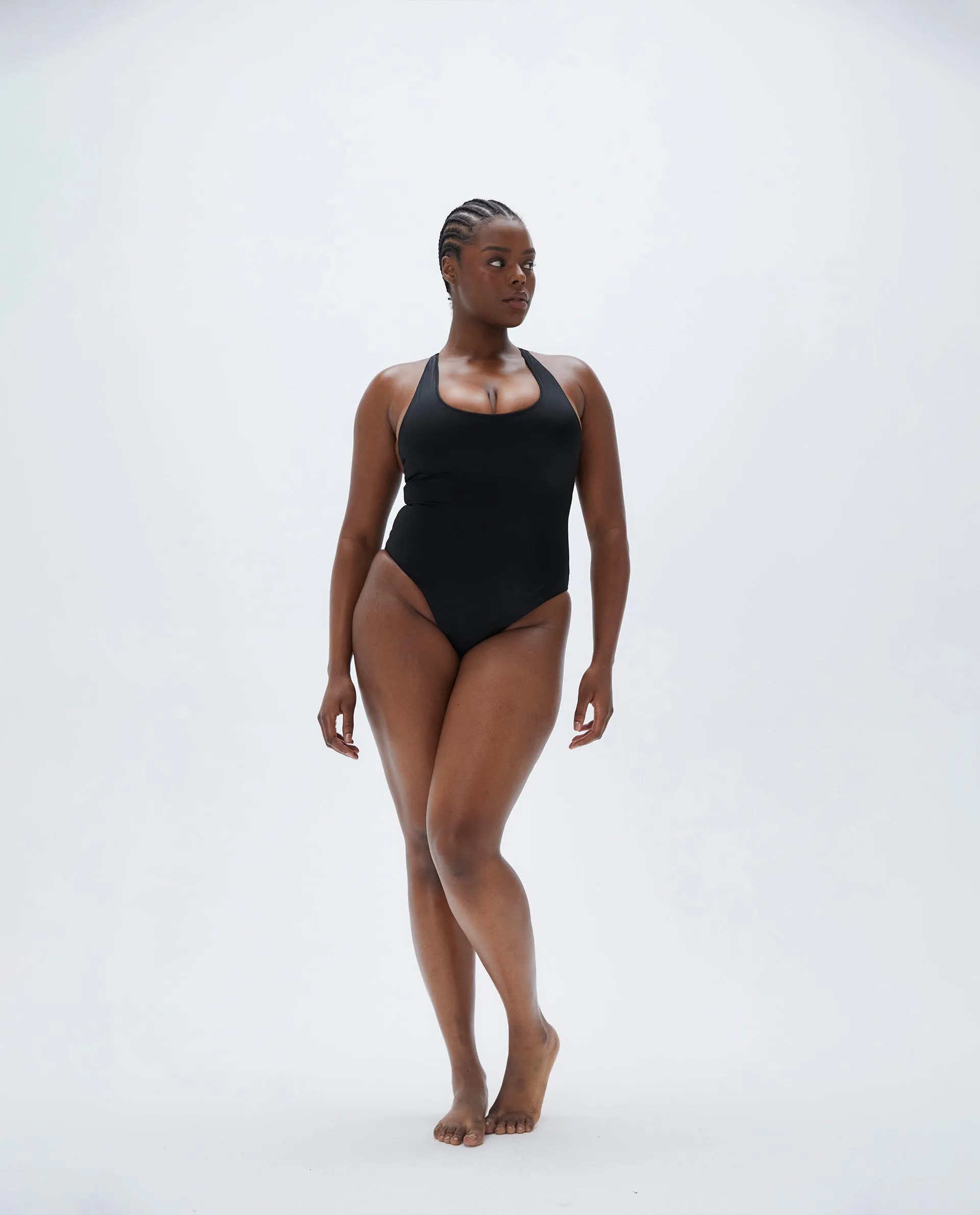 Racer Back High Leg Swimsuit - Black