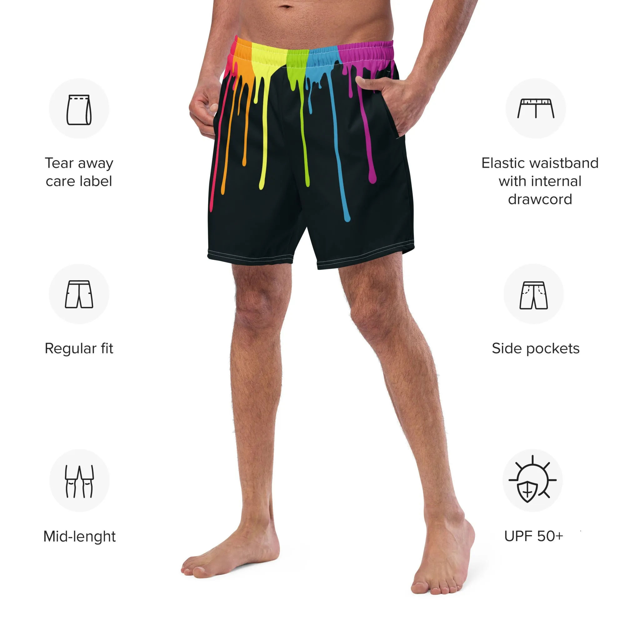 Rainbow Paint Drips Swimming Trunks