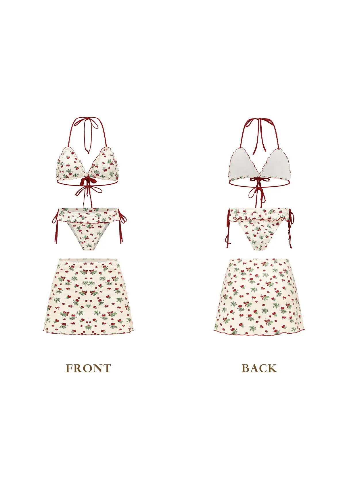 Vibrant Strawberry Three-piece Bikini Set